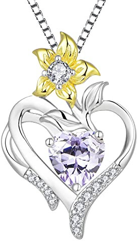 YL Herz-Halskette 925 Sterling Silber geschnitten Juni Geburtsstein Alexandrit Lilie Blume Anhänger für Frauen,Kette 45+3CM