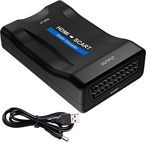 TFUFR HDMI to SCART Converter, 1080P Input/Output Adaptor for Video and Audio Signal, Compatible With Sky Blu-Ray HDTV DVD PS4 PC, Scart Cable Included, Supports PAL/NTSC Formats