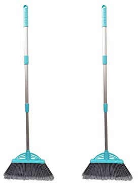 Xifando Three-Section Telescopic Aluminum Alloy Rod Long-Handled Broom for Housekeeping Garden Camping Outdoor&Indoor, 2 PCS Light Blue