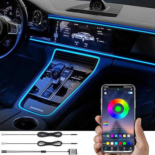 TABEN Auto Umgebungslicht USB Autoladegerät RGB APP Steuerung Dekoratives Licht Lampe DIY Refit Flexibles Glasfaserrohr 64 Farben Innenbeleuchtung Atmosphärenlicht 1W DC 12V 3m