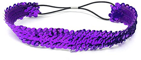 Fascia per capelli da donna in poliestere con paillettes viola, 38 x 3 cm