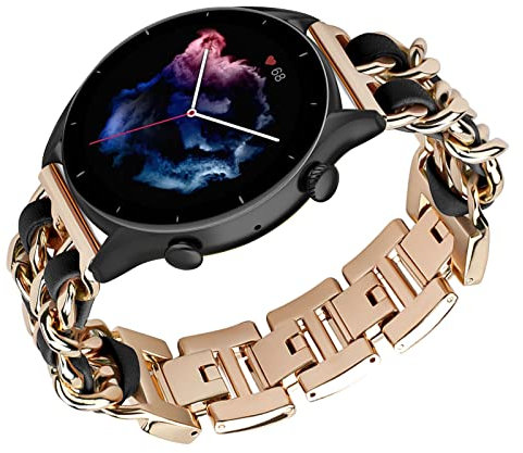 22mm Metall Armbänder Kompatibel mit Amazfit GTR 2 / GTR 2e / GTR 47mm / Amazfit GTR 3 / GTR3 Pro Armband Für Frauen Damen Leder Edel Luxus Ersatzband Uhrenarmband (Roségold2)