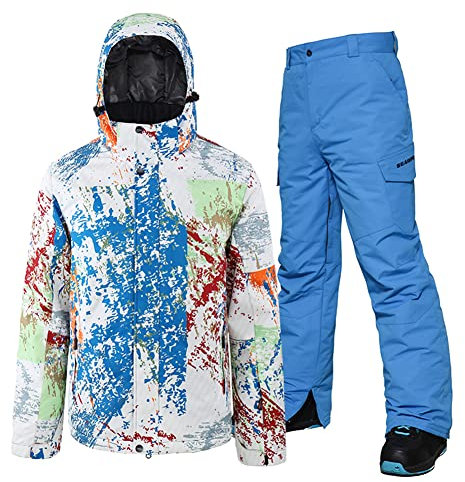 HOTIAN Herren Schneeanzug, Wasserdicht Winddicht Winter Warme Schnee Skifahren Sätze,für Wandern Klettern Isoliertes Snowboarden PM BU XL