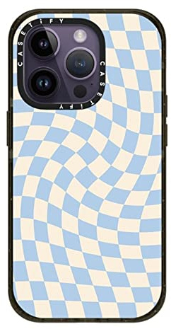 CASETiFY Impact iPhone 14 Pro Hülle [4X Fallgetestet in Militärqualität / 2,5 m Fallschutz/kompatibel mit Magsafe] - Check II - Babyblau Twist - Glänzendes Schwarz