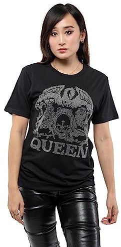 Queen Unisex T Shirt Diamante Classic Crest Band Logo Official Unisex Black T-Shirt (Pack of 1)