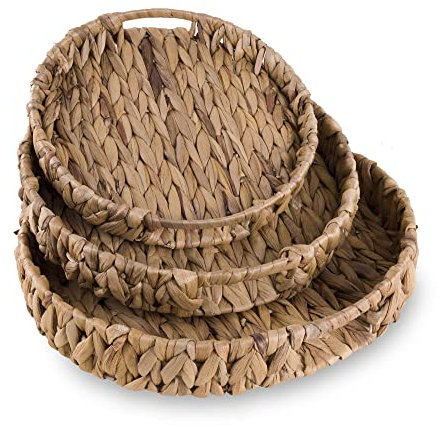 Eden & Willow E&W Round Water Hyacinth, Decorative Natural Hand-Woven Seagrass Serving Tray with Handles (Medium)