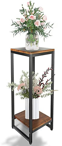 Jo. Devivre - 76,2 cm de haut - Pour intérieur - Respectueux de l'eau - Support en métal pour pot de fleurs - Table carrée pour salon, jardin, balcon (Style D-2tier)