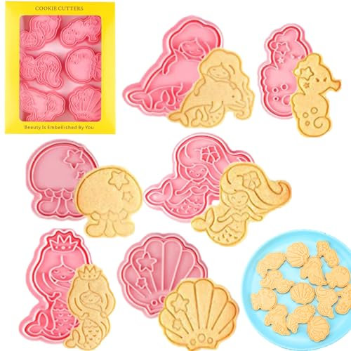 6pcs Meerjungfrau Keksausstecher,Meerjungfrau Ausstechformen,Cartoon Keksform Meerjungfrau Set,Meerjungfrau Plastik Plätzchen Ausstecher 3D Cookies Cutter,Keksausstecher für Kinder