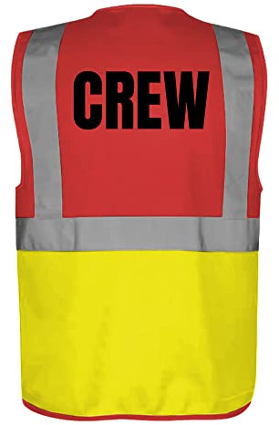 Fassbender-Druck WARNWESTEN - Sicherheitsweste ROT/GELB mit Taschen und Reißverschluss nach EN ISO 20471 zertifiziert - Warn Weste für CREW - Unisex mit hochwertigem Reflektorstreifen