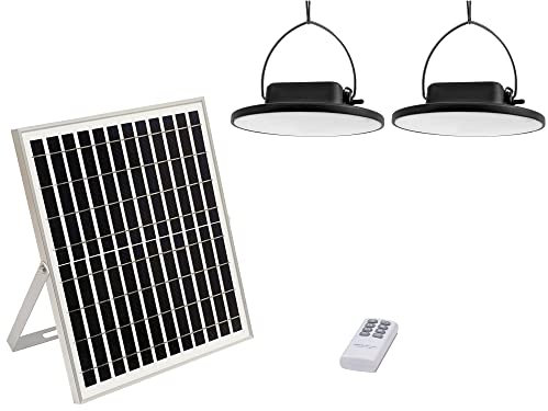 ELEDCO Lámparas Solares Colgantes, 2 Lámparas LED, Exterior, Interior, Luces Solares con Placa Solar, Batería, Mando a Distancia, IP65, Autonomía 8-15 Horas