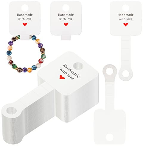 G2PLUS Selbstklebende Armbänder Displaykarten - Weiß Halsketten, Schlüsselanhänger, Ohrringe Karten - 100 Stück, 10x4cm Kraftpapier für Haarclips, Schmuck