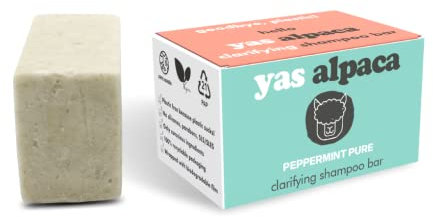 Yas Alpaca Festes Shampoo, Trockenes Haar & Fettige Kopfhaut, Anti-Schuppen Shampoo mit Spearmint & Leinöl, 100% Vegan, Plastikfrei, Nachhaltig, Handgemacht in Italien, 50g (Peppermint Pure)