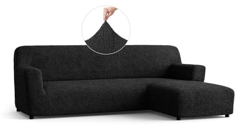PAULATO - Bezug für Sofas mit rechter Halbinsel, Sofabezug Ecksofa L Form Stretch Mikrofaser, kratzfestes und maschinenwaschbares Gewebe, WavyTech-Technologie, Made in Italy - Schwarz