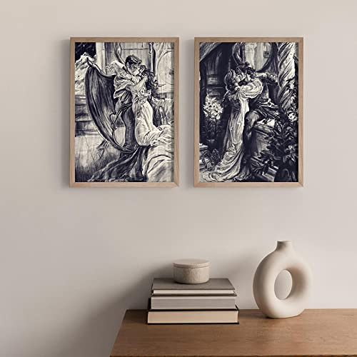 Romantische Begegnung Rhysand Und Feyre Drucken Acotar Romane Poster Nesta & Cassian 2 Stück Wand Kunst Leinwand Malerei Buchish Regale Dekor 30Cmx40Cmx2Pcs Kein Rahmen