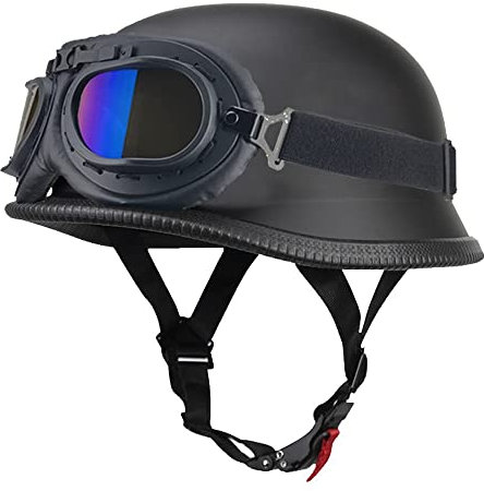 Deutsch Helm Halboffenen Vintage Öffnen Motorradhelm Halb-Helm ECE-Zertifizierung Chopper Helm mit Sonnenbrille für Mopeds Cruiser Vintage Jet Helm Schnellverschlussschnallen M-XXL