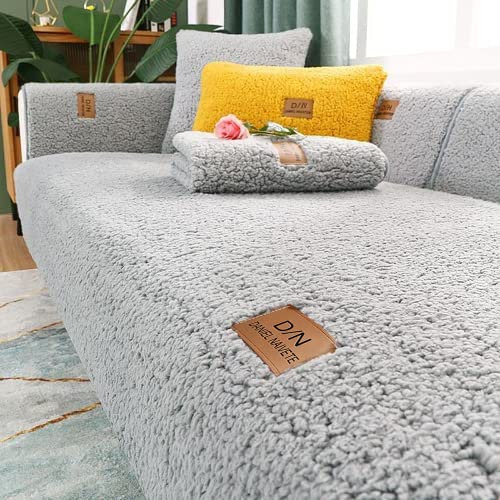 Samt Sofabezug 1 2 3 4 Sitzer, Rutschfester Sofabezug,L Form Sofaüberwurfe,Sofa überzug Ecksofa Pets Dog,Ultra Weicher Sofaschoner (Grau, 70x150 cm)