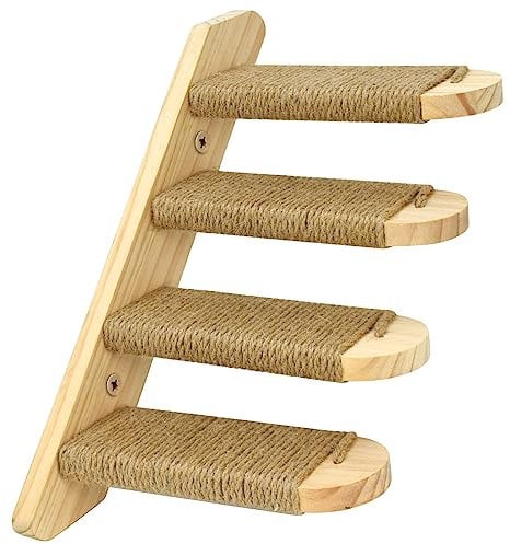 VANLAN Cat Climbing Shelf Wall Mounted Shelves Stairs Ladder Four Steps Stairway with Jute Scratching Platform Supplies