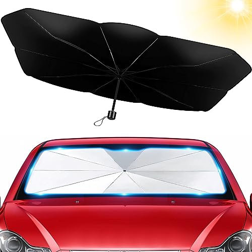 CaiTang Parasol de Coche para el Parabrisas Delantero,Parasol Plegable con Barra Ajustable, Protección Ultravioleta, para la Mayoría de los Coches,SUV,Camiones(79x145cm, Medium)