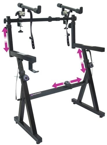 Dual Piano Keyboard Stand with 2nd Tier - Z Style Adjustable and Portable 2 Tier Heavy Duty Music Stand for Synths and Electric Digital Keyboards - Fits 54 61 88 Key Pianos
