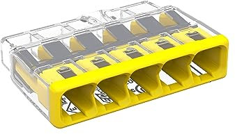 WAGO COMPACT splicing connector; for solid and stranded conductors; max. 4 mm²; 5-conductor; yellow cover; Surrounding air temperature: max 85°C (T85); 4,00 mm²; transparent, 2773-405 (60 pcs)