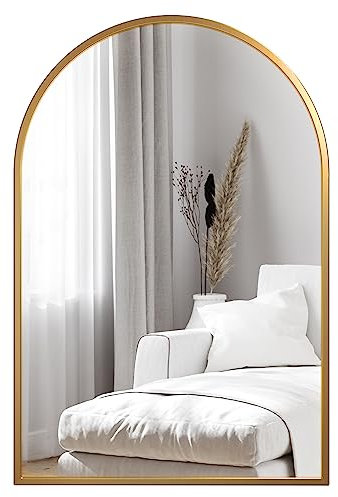 Dripex Miroir Mural Arche, Grand Miroir de Maquillage 50×75cm avec Cadre en Alliage d'Aluminium pour Entrée Chambre Salon Salle de Bain Or
