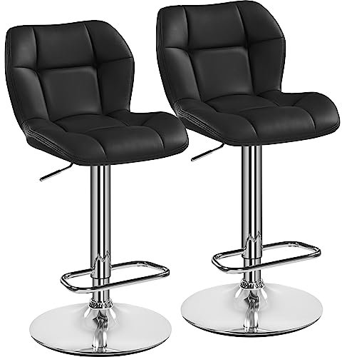 Yaheetech Lot de 2 Tabourets de Bar Réglables en Hauteur Modernes,Chaises de Bar en Similicuir et Métal,Tabouret Haut Capacité de Charge Maximale 136 kg,44 × 50,5 × 89 cm 2/Noir