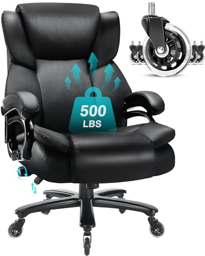Indulgear 500lbs Big and Tall Office Chair, Heavy Duty Office Chair for Heavy People, High Back Executive Desk Chair with Adjustable Lumbar Support,Quiet Rubber Wheel,Pocket Spring Cushion