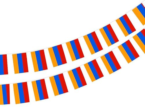 Pandiui23 Armenien Flagge 40 Stück, 11.4M Girlande, 14x21cm, Rot, Orange, Blau, Patriotisch, Innen- und Außenveranstaltungen, Dekoration