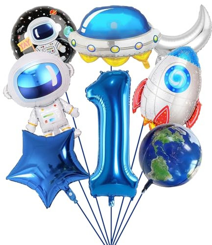 SPHERETRON 8 Stück Luftballons Geburtstagsdeko Kinder 1 Jahre Weltraum Astronaut Folienballon Rakete Helium Ballon deko Weltraum Geburtstagsdeko für Junge Geburtstag Party Motto Party Deko
