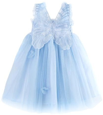Miipat Bébé Fille Robe Jeune Enfant Tulle Papillon Princesse Tutu Robe Fête Danniversaire sans Manches Robe de Demoiselle d'honneur Bébé pour Mariage Bleu Clair 100 2-3 Ans