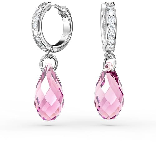 Schöner-SD Creolen Ohrringe 925 Silber mit 17mm Tropfen hängend Light Rose hell-rosa