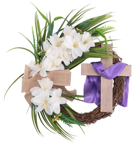 Osterkranz mit Girlande, Osterkranz Dekor für Haustür, künstlicher Feierkranz Lila