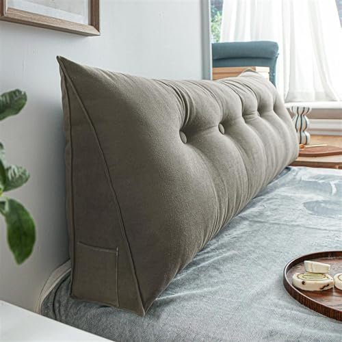 Triangolare Cuscino da Lettura Schienale Testata Letto Divano Imbottitura Poggiaschiena Antireflusso Adulti Cuscino Letto Matrimoniale, Cuscino Cervicale Dormire Lungo(60 x 50 x 20 CM,Brown)