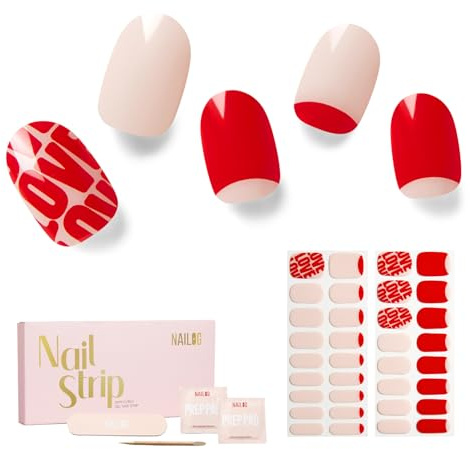 NAILOG Semi Cured Gel Strips, 34 pcs Salon-Quality Stickers, Long Lasting Wraps for Women With Soft Gel Finish, City of Love