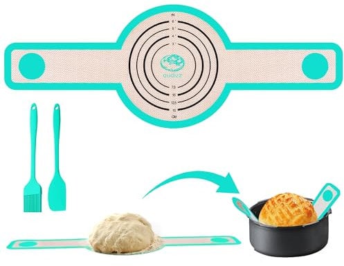 Silicone Bread Sling, Non-Stick Easy Clean Reusable Bread Mat for Dutch Oven, 8.3in Long Handles Dough Mat for Transfer Dough Pastry, Sourdough Starter Kit with Basting Brush & Silicone Spatula