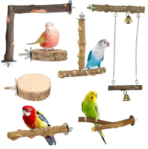 Allazone 7 Pz Perchas para Pájaros, Perca de Pájaro de Madera Natural, Perchas Madera para Pajaros, Accesorio para Jaulas de Pájaros para Cacatúas Agapornis