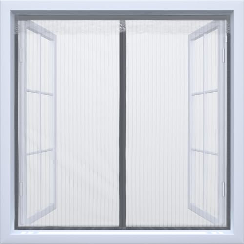 AUMAYCO Fly Screens for Windows Magnetic with 24 Hidden Magnets and Self-Adhesive Tape, Mosquito Net Window, Self-Closing, Easy to Install, 130cm x 150cm/4.26 x 4.92ft, Gray