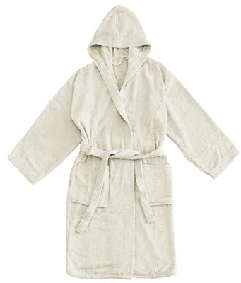 LARA MORADA - Accappatoio Per Uomo - Donna in Puro Cotone al 100%, Tinta Unita, Accappatoio In Morbida Spugna Di Cotone, Con Cappuccio, Unisex, 450gr/m2, Panna XL