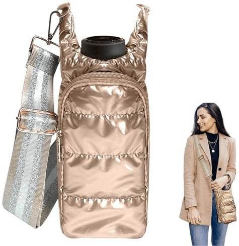 JSLOOO Crossbody Water Bottle Carrier Puffer Crossbody Hydrobag with Pockets Quilted Crossbody Water Bottle Holder Bag Purses