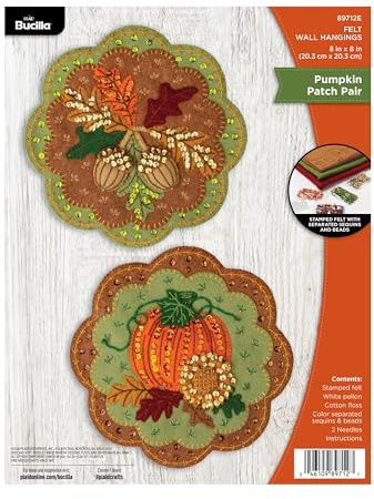 Bucilla, 89712E Kürbis-Patch, Filz-Applikation, 2-teilig, Wandbehang, perfekt für Urlaub, DIY-Kunst- und Bastelprojekte
