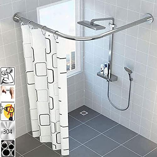 Asta per tenda da doccia, a forma di L, per bagno e spogliatoio, asta da doccia, 70-90 x 70-90 cm