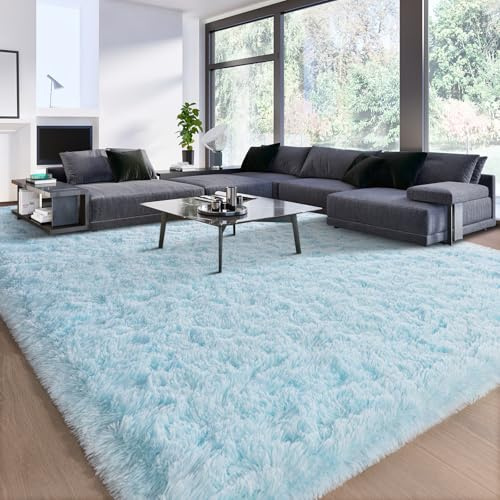 Kelarea Teppich für Wohnzimmer, 15,2 x 22,9 cm, rutschfest, hellblau, flauschig, weich, Zottelteppich, flauschig, zottelig, Plüsch-Teppich für Schlafzimmer, Kinderzimmer, Wohnheim