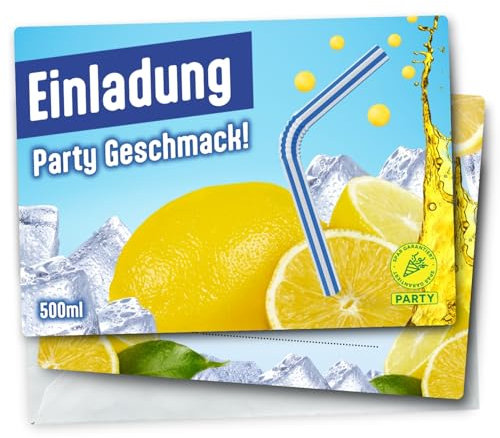 Generisch 12x EINLADUNGSKARTEN inkl. passender Umschläge für Kindergeburtstag, Teenagergeburtstag, Party & Co. - Karten Set mit DURSTLÖSCHER Motiv - lustig & cool