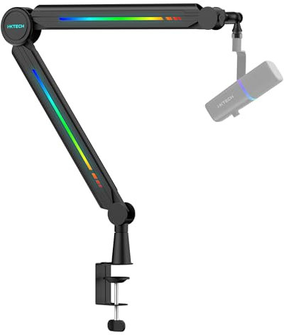IXTECH Brazo de micrófono RGB de perfil alto, soporte de micrófono de brazo superior para escritorio, soporte de micrófono ajustable con soporte de escritorio, brazo de micrófono para transmisión en