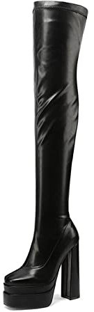 Stivali Moda da Donna 15CM/5.9IN Autunno e Inverno Nuovi Stivali Tacco Spesso Tacco Alto Stivali sopra Il Ginocchio Punta Quadrata Super Stivali Grandi Dimensioni