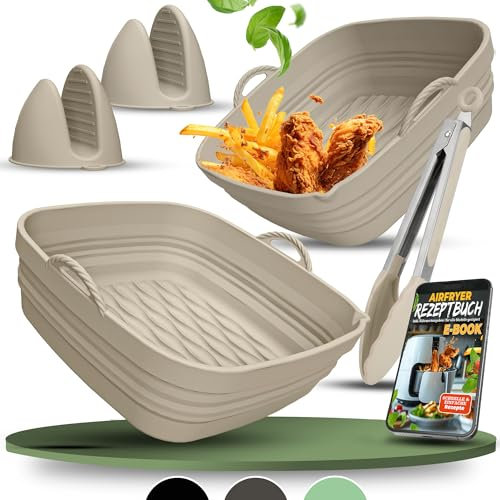KNUSPERLIEBE® Silikonform-Set faltbar & extra dick für Heißluftfritteusen ab 3,7L-8L mit Zubehör | Airfryer Silikoneinsatz, BPA-FREI, Für Ninja SL400, Phillips, Cosori