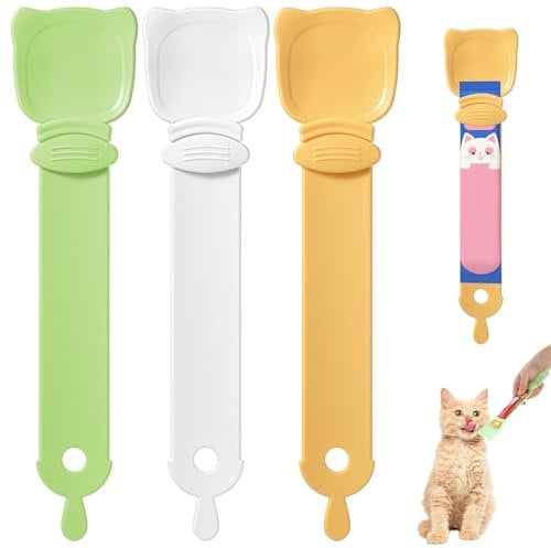 Qianyu 3 Pcs Wet Snack Dispense Spoon Cats Food Squeeze Scoop Cat Strip Feeder Multifunctional Sliding Cat Happy Spatula Lickable Snack Feeding Dispenser for Creamy Puree Bisque Delectables Liquid