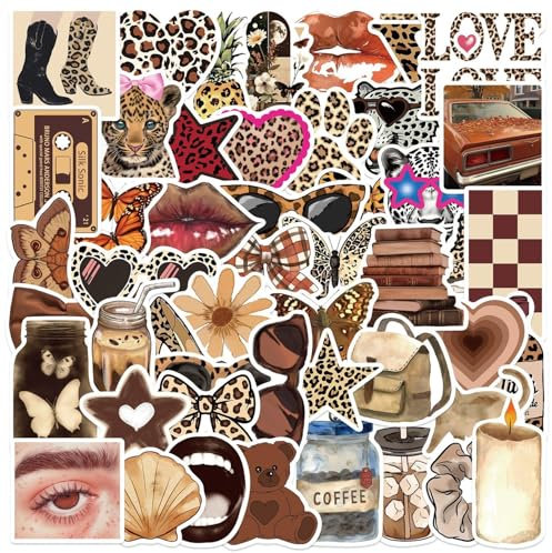 Leopard Aesthetic Mädchen Aufkleber 50 Stück Wasserfeste Funny Kawaii Aufkleber für Laptop Skateboard Telefon Gepäck Scrapbook Motorrad Auto,Vinyl Niedlich Trendy Sticker für Erwachsene Jugendliche