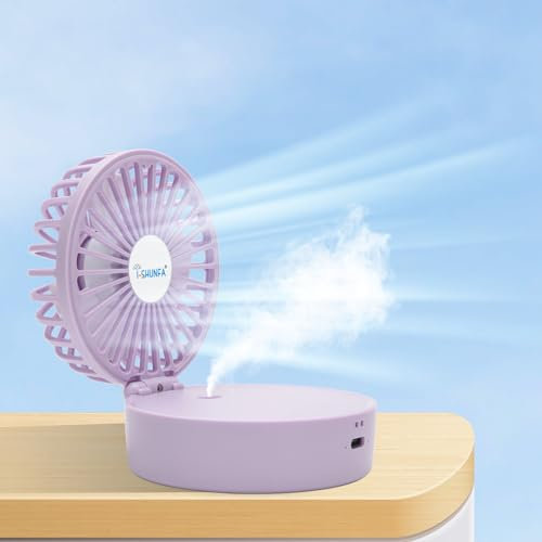 Handventilator mit Kühlen Nebel,Tragbarer Mini Ventilator USB-Aufladbar,5 Geschwindigkeiten,Faltbarer Klein Tischventilator,USB Ventilator Geschenke für Frauen Männer,Ideal für Büro,Reisen,Outdoor