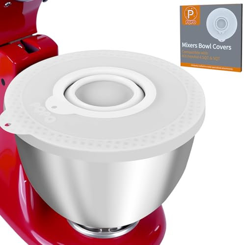 Silicone Mixers Bowl Cover Compatible with Kitchen Aid 4.5-5 Quart Tilt-Head Stand Mixer Bowls with Collapsible Small Bowls, Dough Leavening Bowl Covers (White)